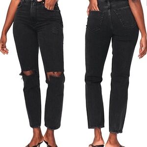 Abercrombie Curve Love 90s Straight Ultra High Rise Jeans Black Distressed 00 24